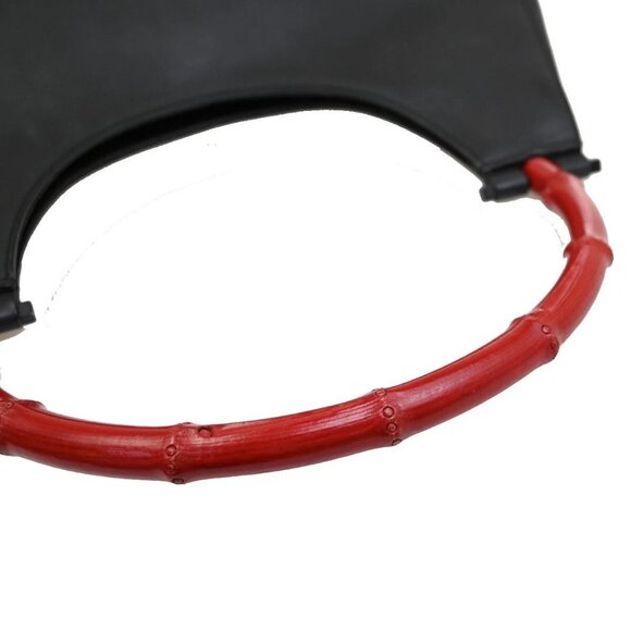 GUCCI Logo Bamboo Shoulder Hand Bag Leather Black Red Italy 61FB846 - Picture 8 of 16